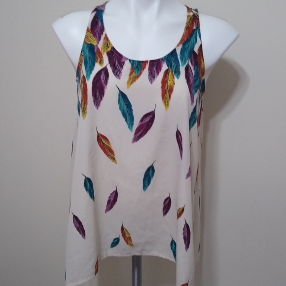 Apt. 9 Feather Print Handkerchief Hem Tank Top